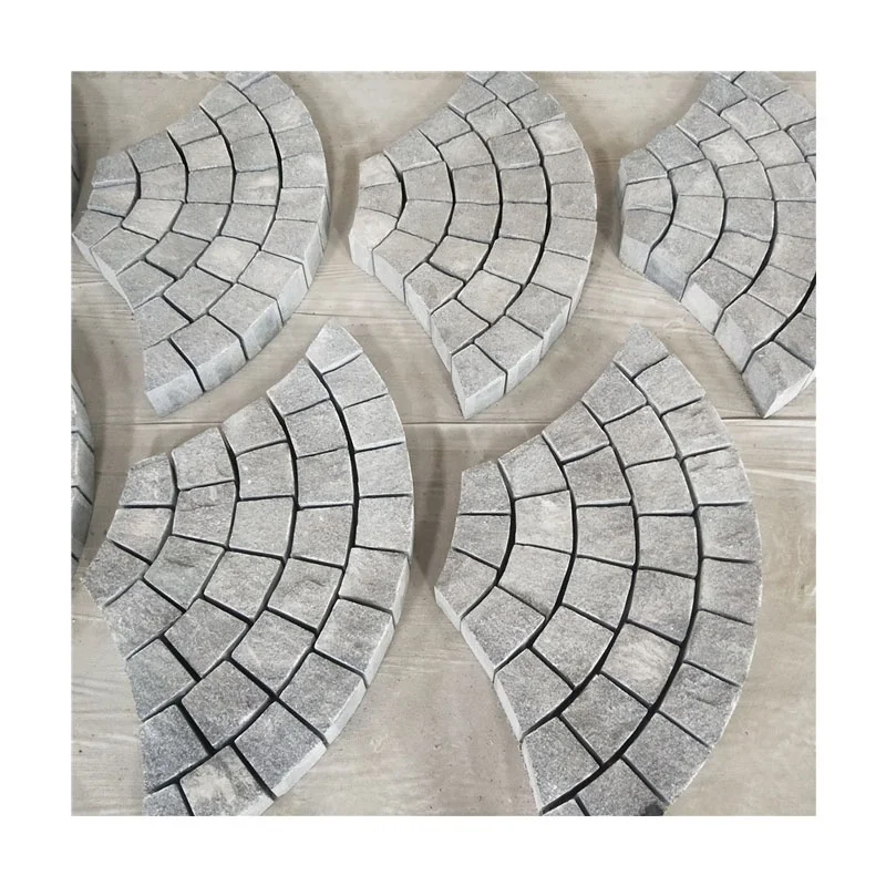 Outdoor Natural Split Surface Granite Fan Shape Paving Stone Garden Tile for Driveway