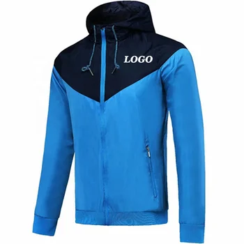 Latest Football Design Jacket Men Top Outwear Waterproof Windbreaker Sky Blue Soccer Tracksuit with Hoody