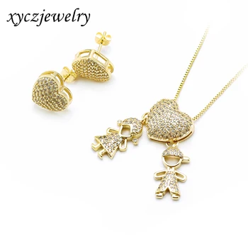 Gold Jewelry Set Ladies Fashion 18K Gold Plated Necklace Boy Girl Heart Shaped Necklace Heart Shaped Jewelry Set