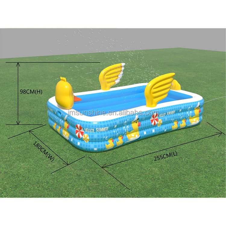 Yellow Duck Inflatable Splash Pool for Kids Blue PVC Family Pools with Ground Tools for Outdoor Family & Kids' Swimming
