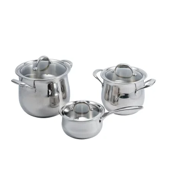 3 pcs Apple Cookware Set  with Glass Lid Large Capacity Mirrored Stainless Steel Cookware