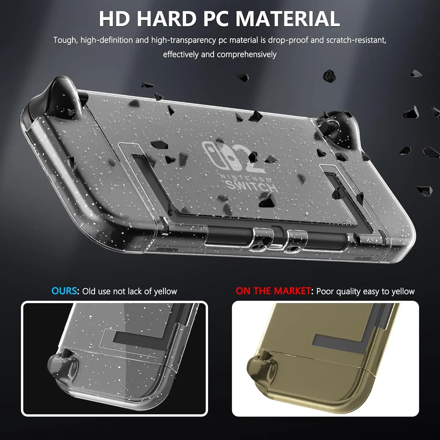 product clear glitter case for nintendo switch 2 2025 protective cover with screen protector 4 thumb grip caps strong and durable-4