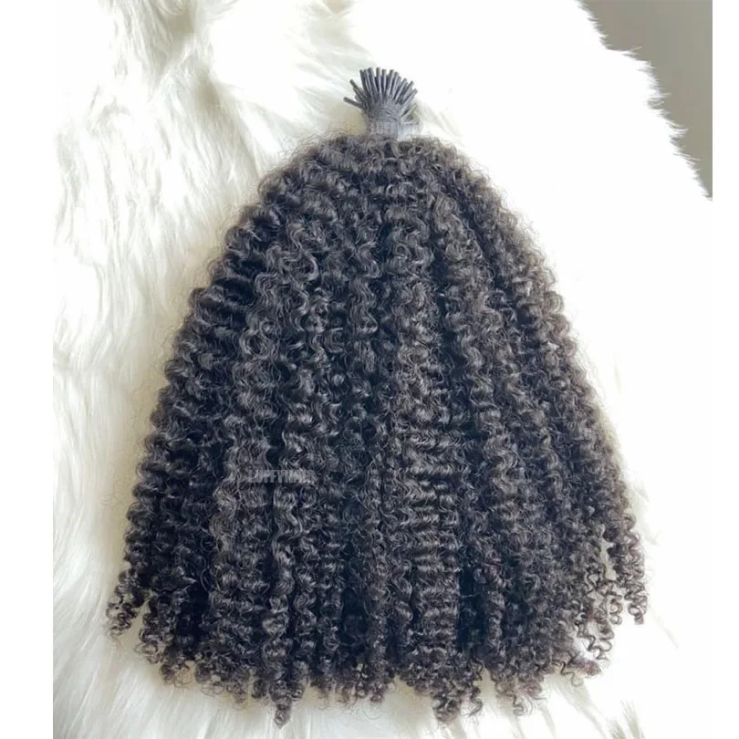 3B 3C Afro Kinky Curly I Tip Hair Extensions Mongolian Kinky Curly Hair Weave Natural Remy Human Hair Microlink_voghion.com
