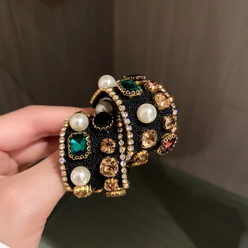 925 Silver Needle Earring Jewelry Luxury Vintage C-shape Rhinestone Pearl Earrings For Women 2022