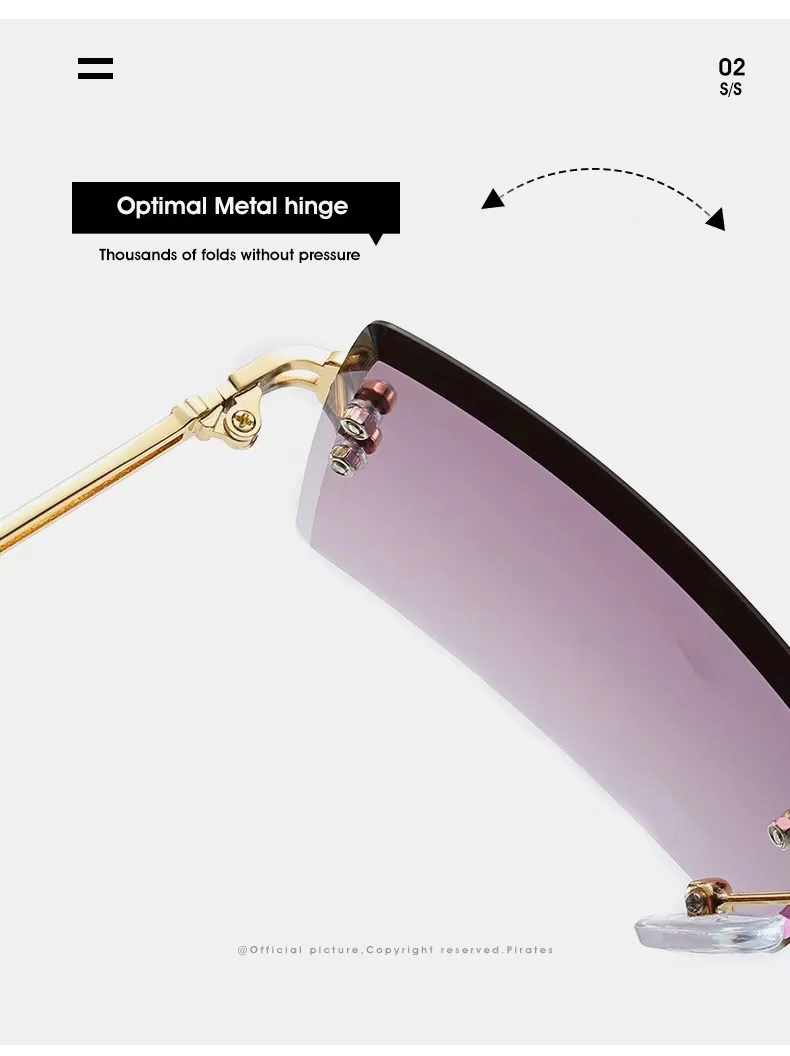 Fashion Alloy Material Glasses Retro Men's and Women's Outdoor Glasses General Trend Rectangular Rimless Sunglasses