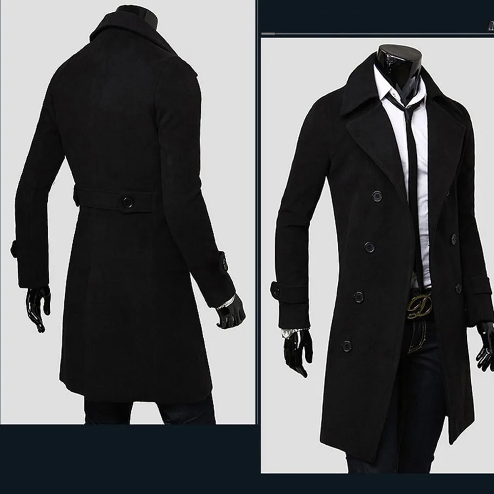 Men's Trench Coat Double-breasted Long Jacket In Solid Colour_voghion.com