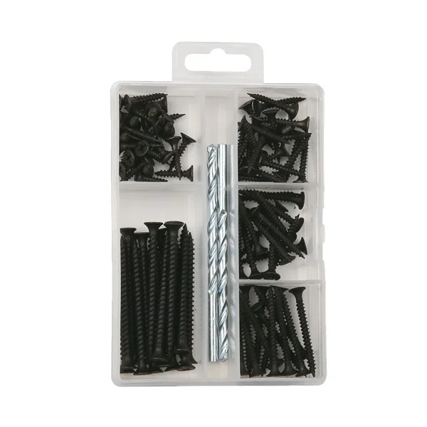 High Quality 90pc Steel Drywall Screw Set OEM Customizable Fine Thread Zinc Plated Black-Metric Inch Manufacturer Supply
