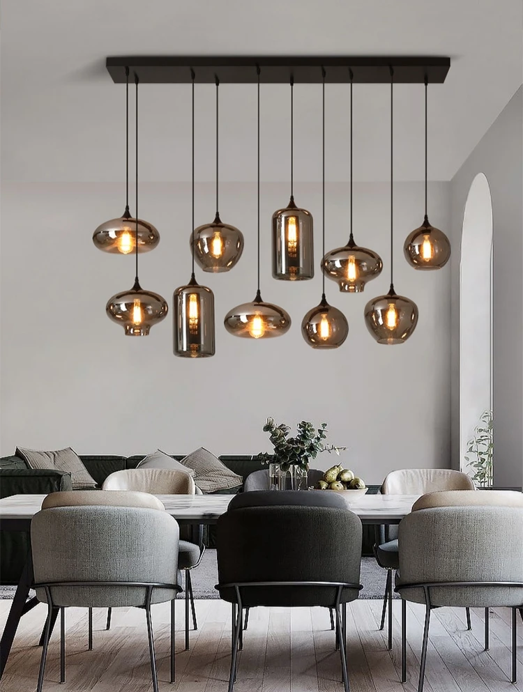 Indoor Hanging Glass Lighting Kitchen Island Restaurant Modern Smoke Grey Glass Ball Pendant Light