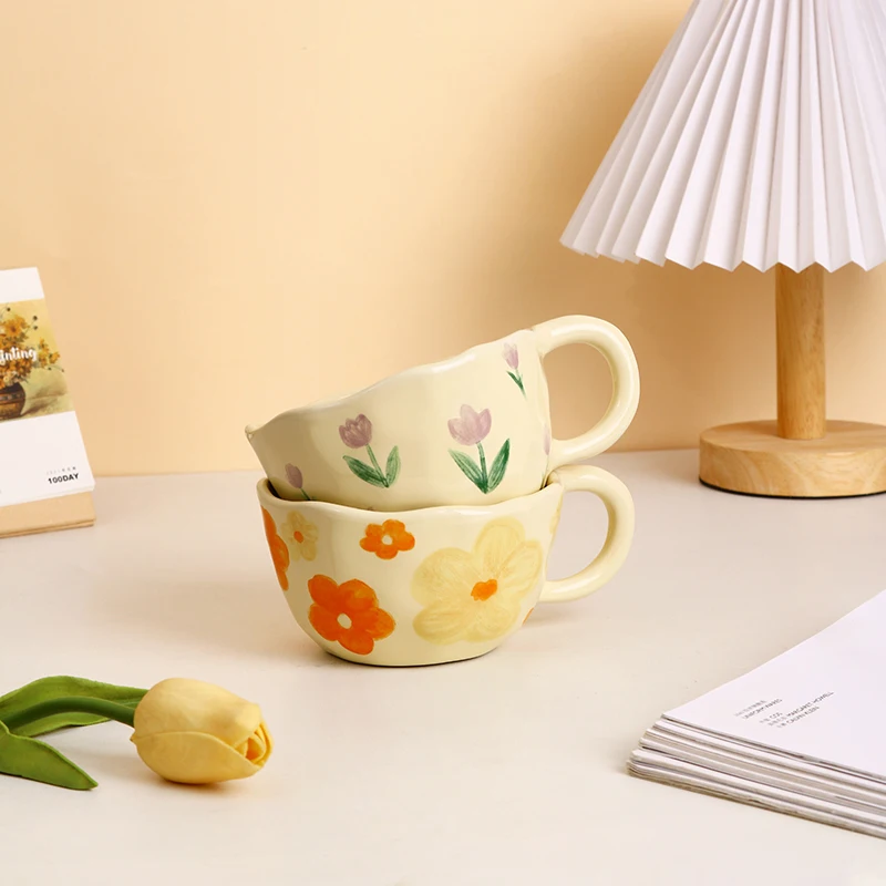 Nordic Customization Ins Mug Coffee Mug  Yellow Flower Coffee Ceramic Porcelain Cup Mug Set supplier