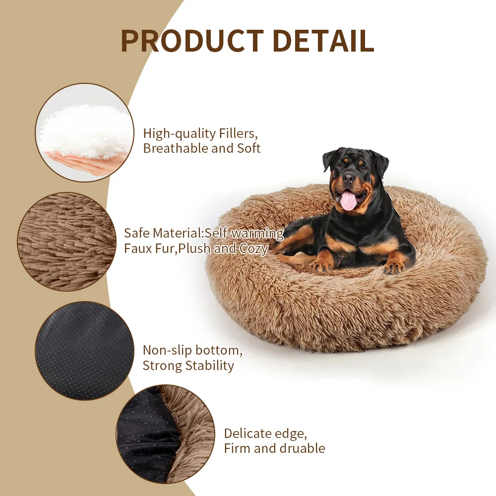 Wholesale washable warm fluffy soft plush big xl xxl heavy duty extra large round donut pet dog bed for large dogs supplier