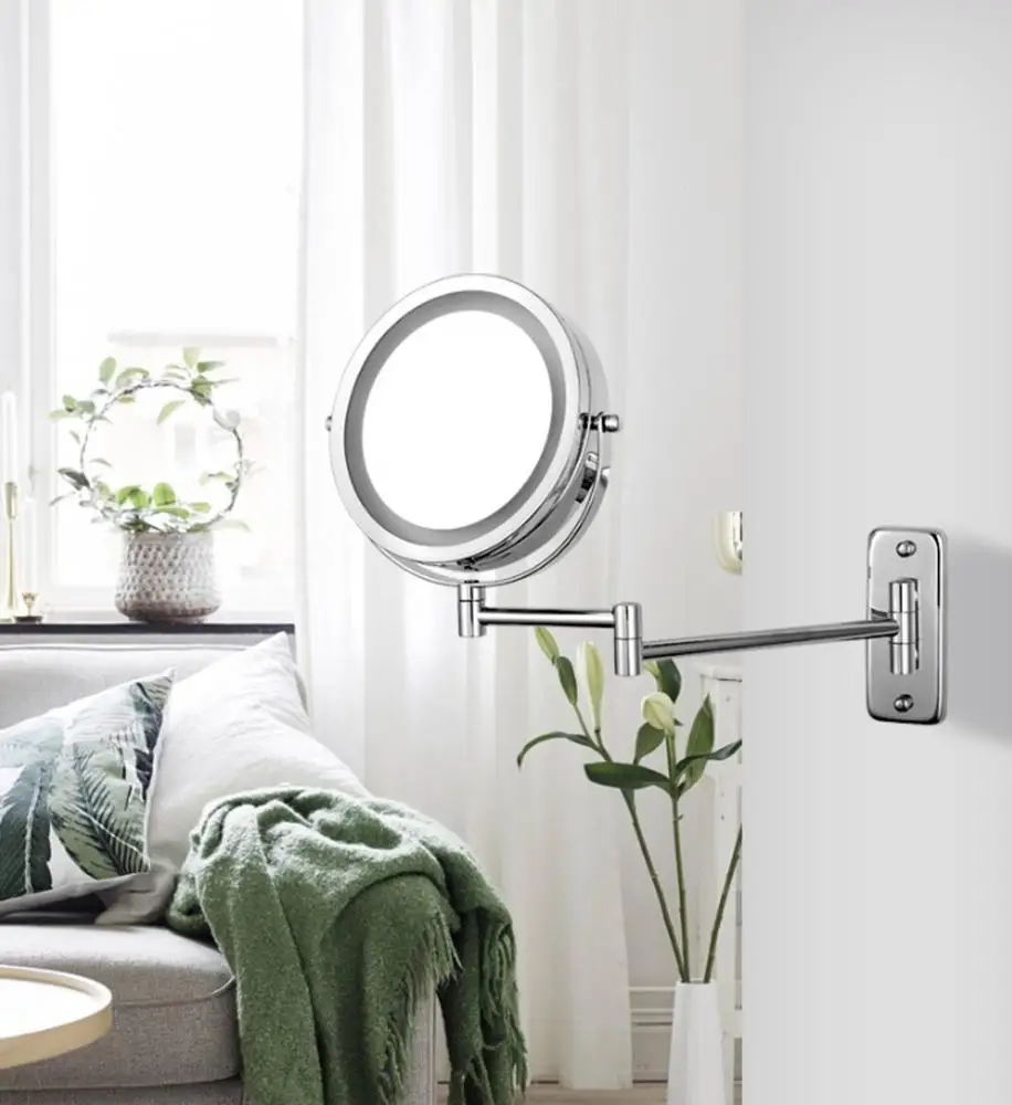 7 Inch Battery Operated Bathroom LED Shaving Makeup Wall Mounted Extendable Mirror