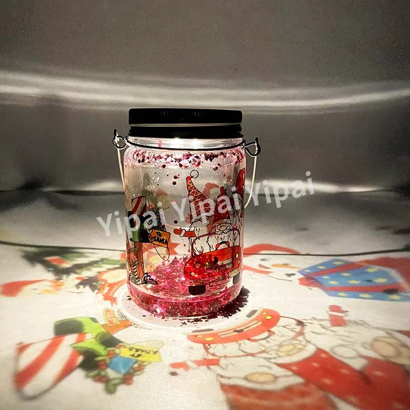 11oz Snow Globe Sublimation Clear Glass Solar Mason Jar Tumbler