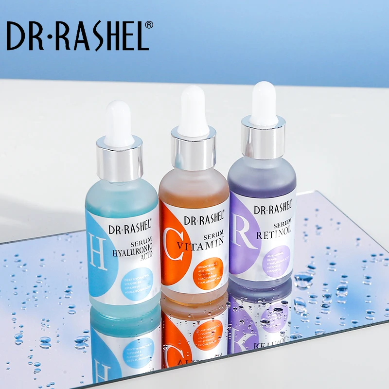 Dr Rashel Skin Care Brightening Anti Aging Whitening Moisturizing Hyaluronic Acid Retinol Vitamin C Face Serum Set 3pcs