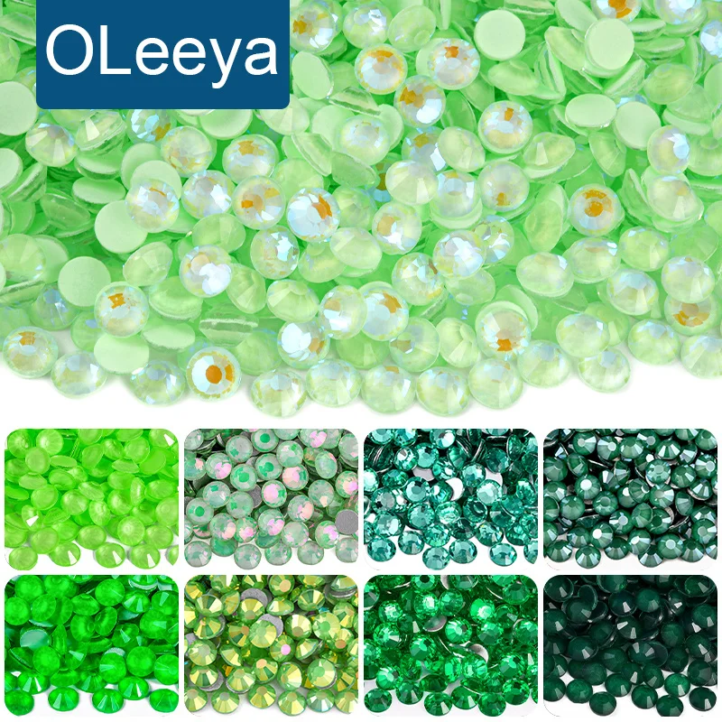 OLeeya Wholesale Flat Back Crystal Glass SS6-SS30 Green Luxe Rhinestone Colors Non Hot Fix Glass Crystal for Nail Decoration DIY
