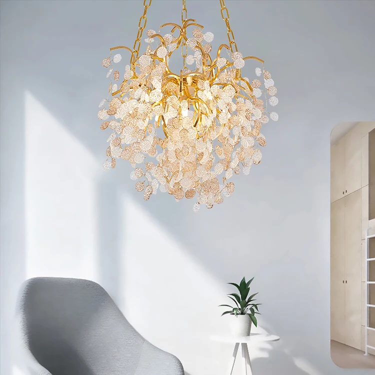 PYL804C Hot Selling  Gold Color Aluminum Clear Glass Indoor Decoration For Bedroom Chandelier  