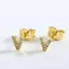 v english letter stud earrings