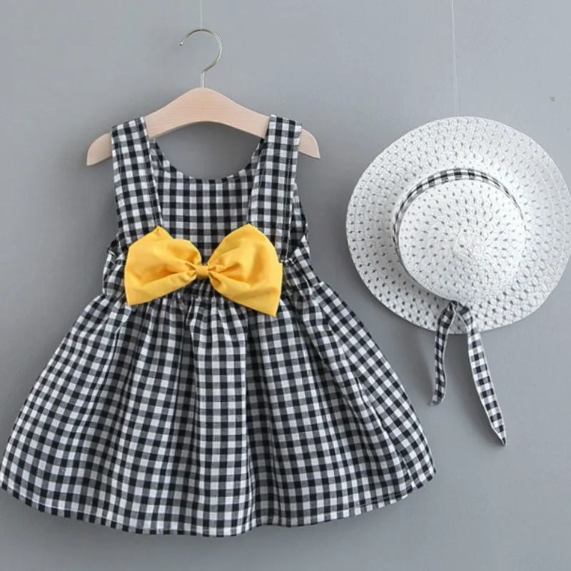Baby Girl Dress Print Plaid Bow Summer Princess Party Dress Infant