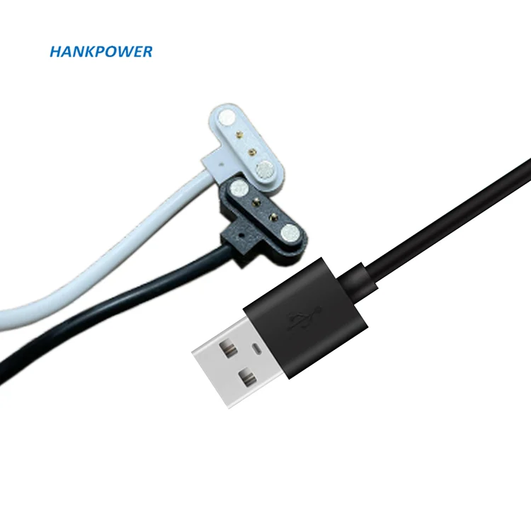 Spring Loaded Pogo Pin 2 Pins Connector 4mm Pitch T Shape 60cm for Smart Watch 2 in 1 2Pin Magnetic Charging Cable