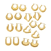 AC Jewelry 18K Gold Color Simple Fashion AC Jewelry Women's Vintage Luxury Hoop Stud Earrings Heart-shaped for Parties