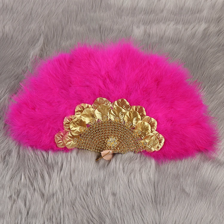 IE Cheap Custom African Traditional Weeding Turkey Large Feather Hand Fans Bride Decorations Bridal Fold Fans Feather