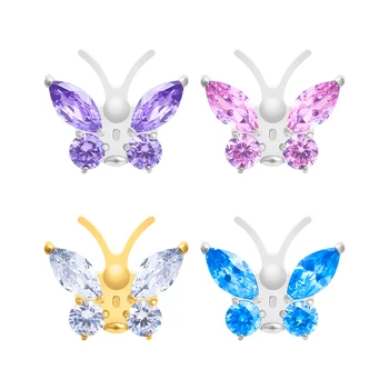 ASTM F136 Titanium Internally Threaded  Ear Piercing Jewelry Gold Plated Butterfly Shaped with Colorful CZ for Cartilage Helix