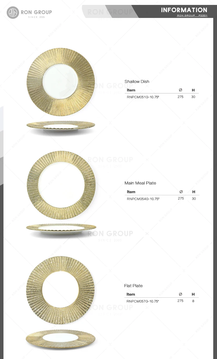 High quality new style restaurant wedding banquet gold rim white dinner porcelain ceramic plates sets dinnerware modern