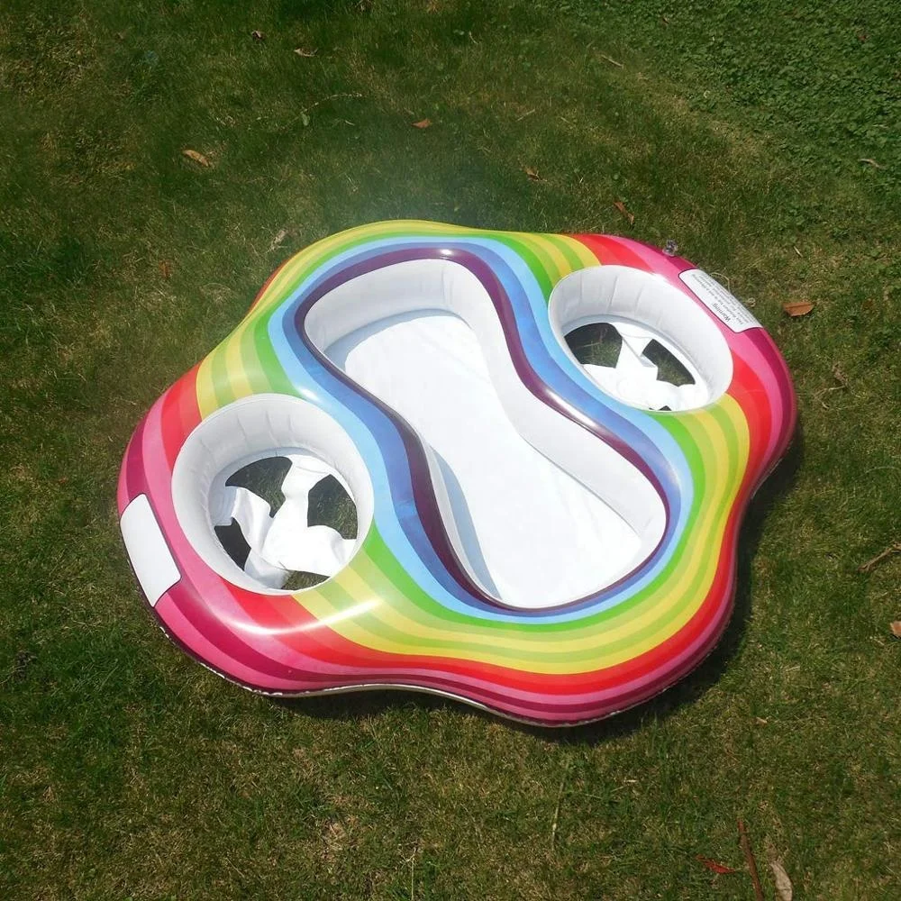 Rainbow Inflatable Baby Twins Pool Float Double Seat Swimming Ring