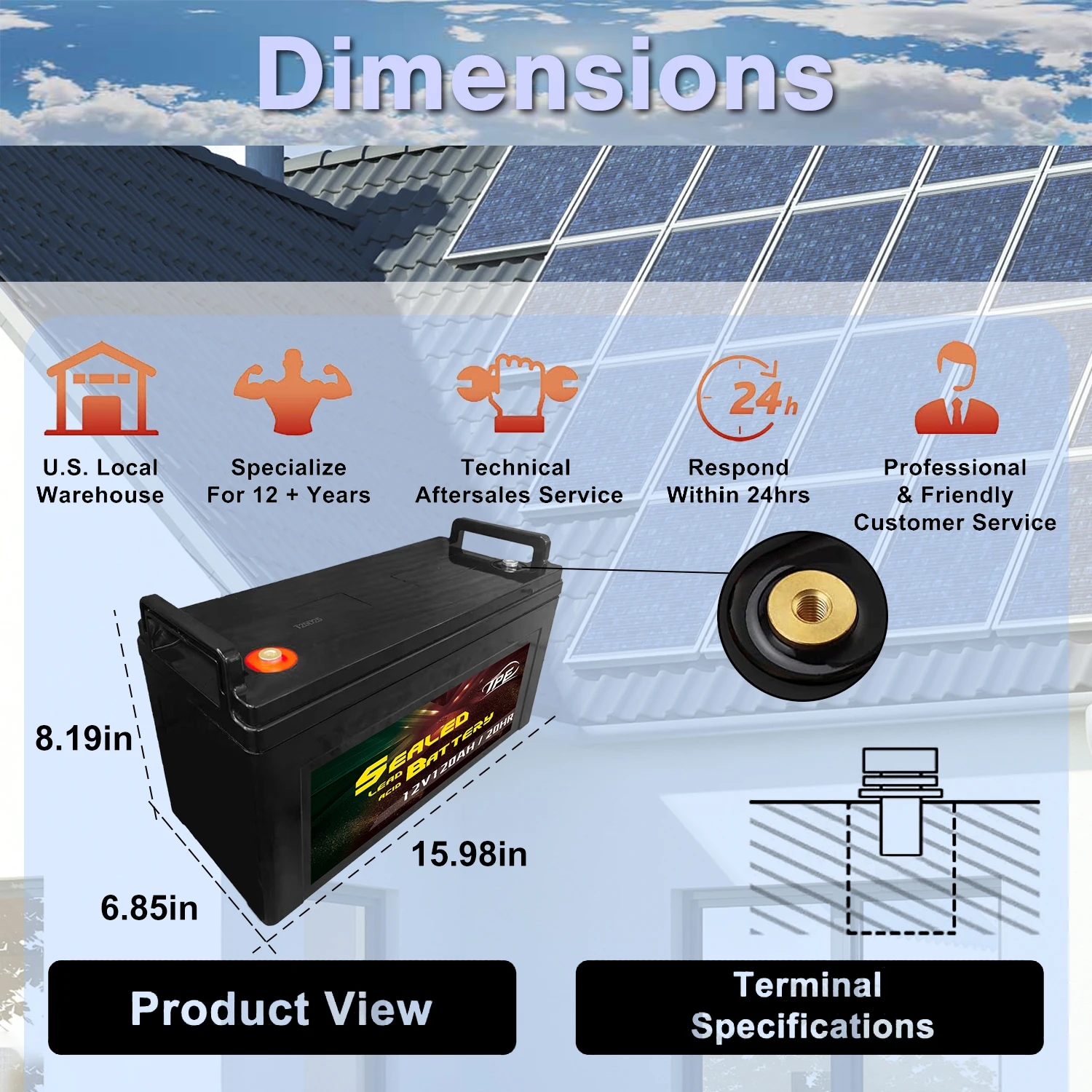 Manufacturer Factory Direct Activated Solar Storage Battery 12V 120AH Rechargeable Lead Acid Battery for Alarm Security System details