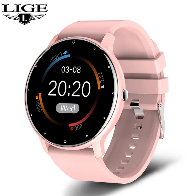 LIGE BW0223 new style pink unisex smartwatch stylish real Leather band water resist Multi function character sports hand watch Alibaba