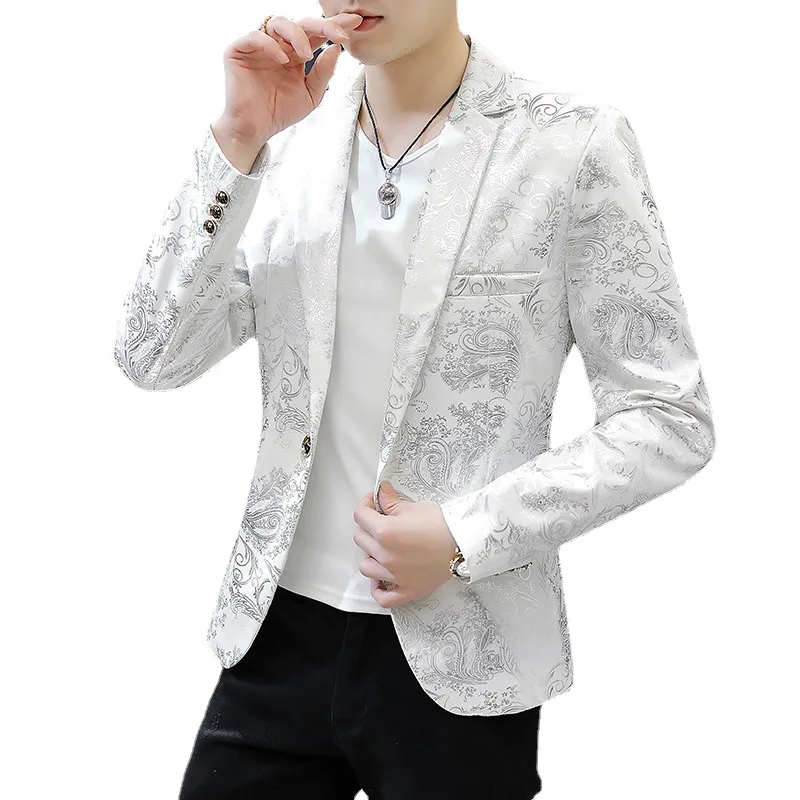 Men blazer Suit Printed Slim Lapel Collar Casual Mens Suit Thin Jacket  Youth Costumes Suits