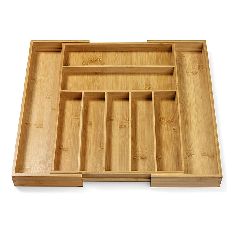 product luxury classic bamboo kitchen drawer organizer single tier eco friendly adjustable cutlery tray dividers silverware tools-2