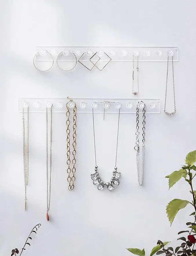 Mymazn Clear Acrylic Necklace Holder (4-Pack) - Wall Mounted Organizer With 6 Diamond Hooks - View #2