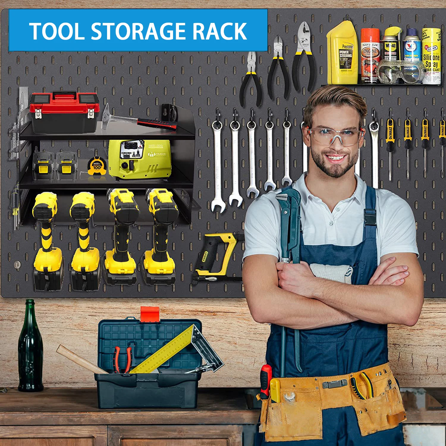 Machine Shop Drill Rack Power Tool Organizer - Metal Drill Rack Storage Solutions