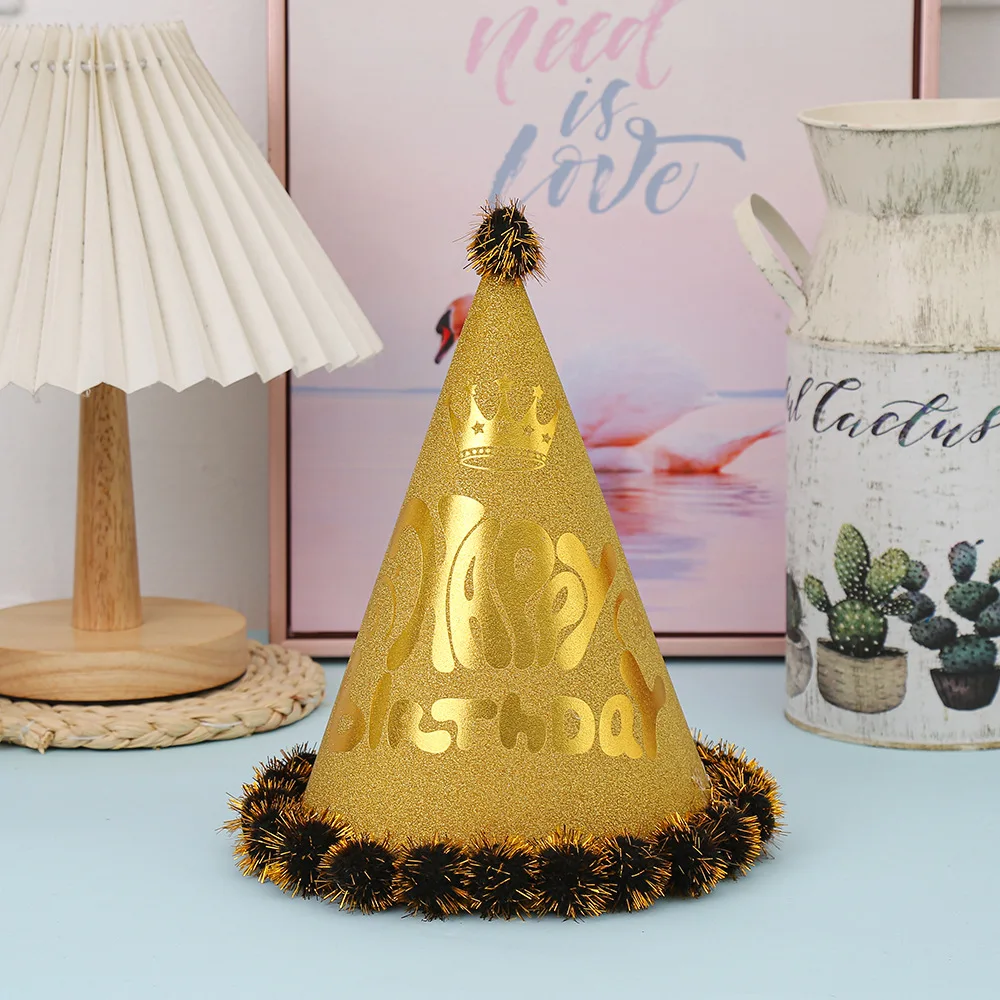 Plush Pom Poms Glitter Paper Top Hat Happy Birthday Party