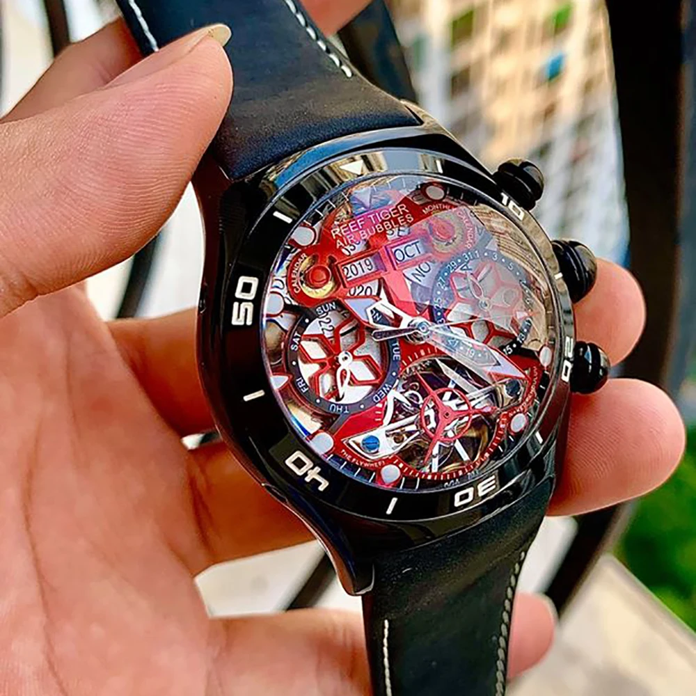REEF TIGER  ブラック 時計 Amazon.co.jp: Reef Tiger ユニーク ブラック 腕時計 日付表示