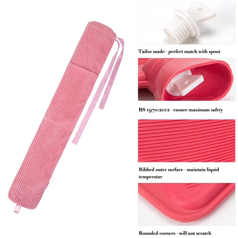 2l manufacture bs rubber long hot water bottle cover faux fur plush long hot water bag warm water bottle