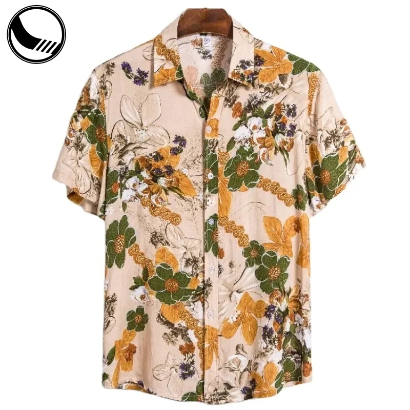 BETHERIVAL Party Holiday Mens Shirt Custom Leaves Printed Hawaiian Breathable comfort Aloha Shirt