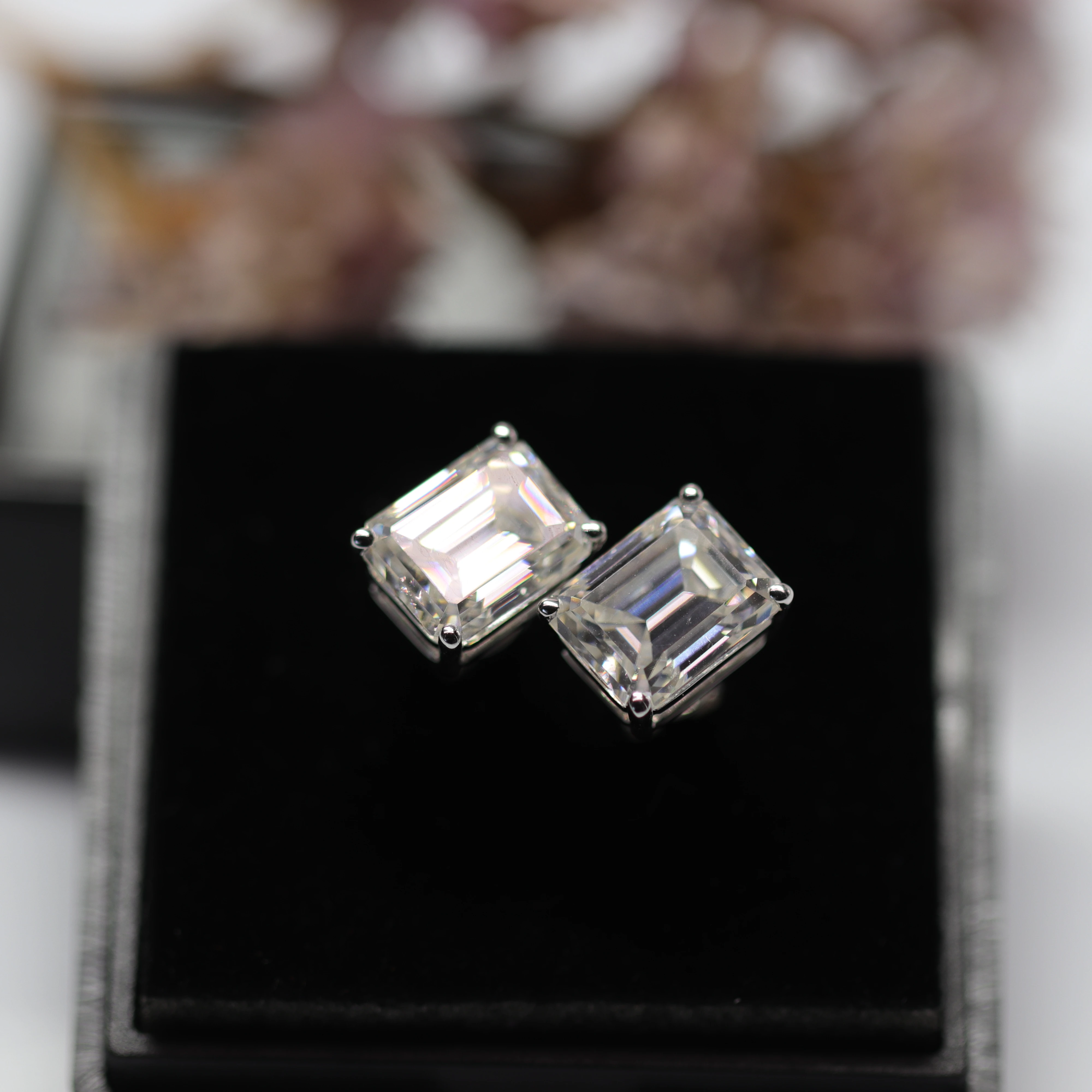 Fancy Earrings for Women Fashion 14k Emerald Moissanite Earring Hoop Gold Vvs 3ct Emerald Cut Diamond Studs Jewelry