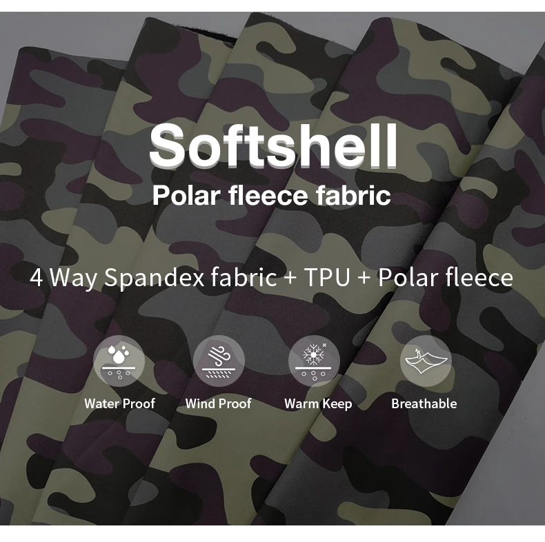 Yuyuan Camouflage 3 Layer Softshell Waterproof Breathable Polar Fleece ...