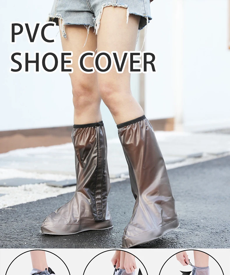 High Top Hot Selling Anti Slip Waterproof Long Zip Rain Shoe Boot Cover