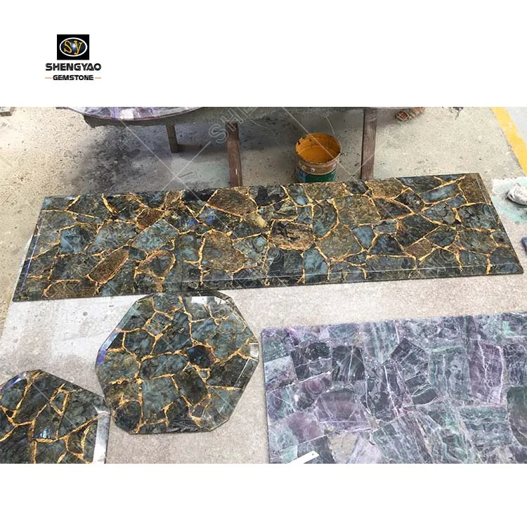 Customized Gemstone Island Labradorite Blue Gemstone Counter Top