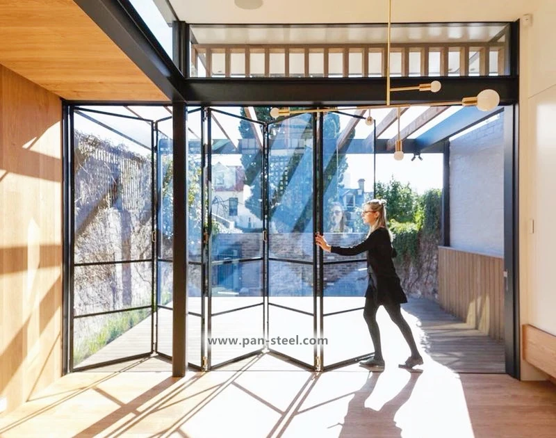 Seamless Welding Modern Folding Doors and Windows with Grill Designs Rust Protection Folding Door Glass Steel Foldable French