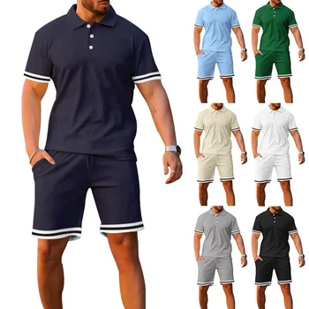 Men's Polo Shirt and Shorts Set Summer Outfits 2 Piece Shorts Tracksuit Fashion Casual Short Sleeve Polo Suit