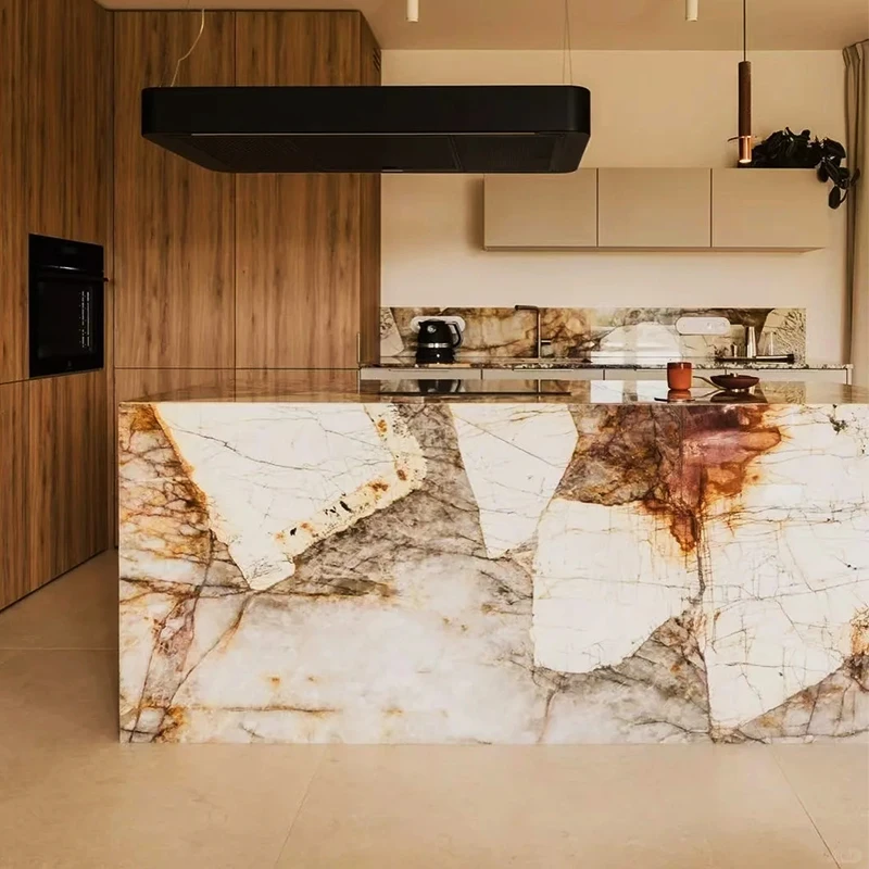 Патагония кварцит ташы: аралдык мрамор стол үстүлөрү, уюлдук беттери жана үстөл беттери, кухня үчүн современный кварцит плита дизайны