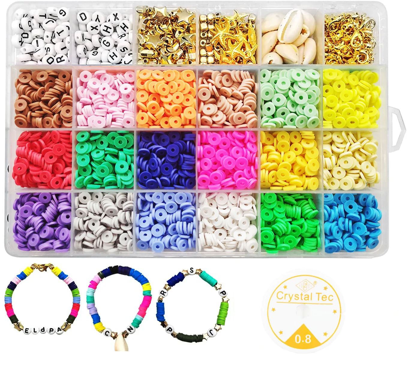 6000 Pcs Clay Heishi Beads for Bracelets, Flat Round Clay Spacer Beads With  900 Pcs Letter Beads, Pendants, Jump Rings 