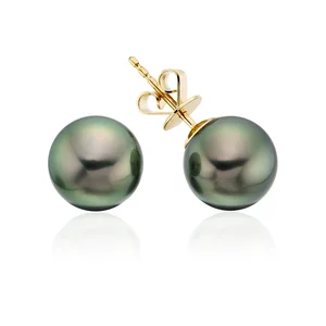 Trendy Black Pearl Earrings Female Full Custom 925 Sterling Silver Tahitian Small Pearl Earrings
