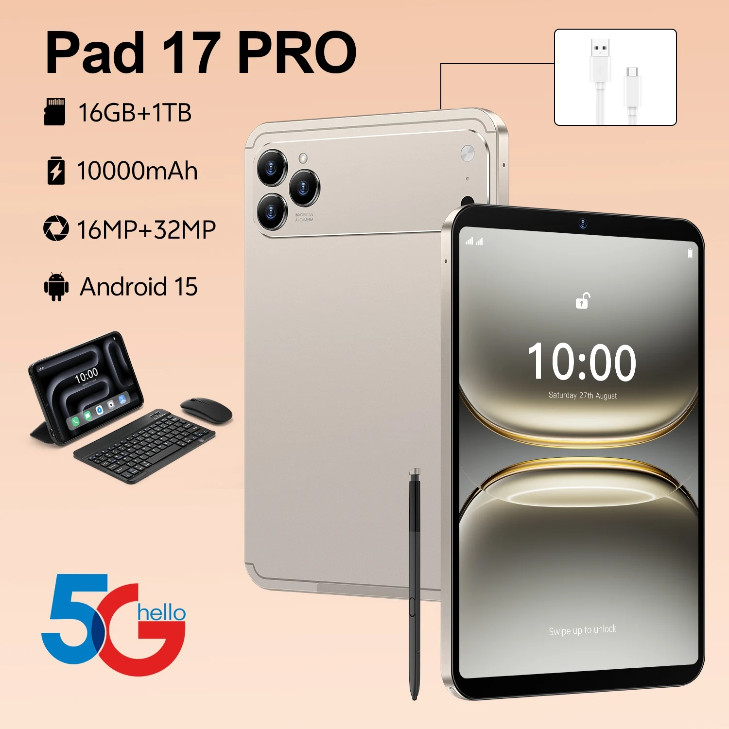 Pad 17 Pro Max 5G Global Version Tablet PC 10.1 Inch Android 15