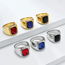 Fashion Rings 18K Gold PVD Plated Stainless Steel Rings Geometric Black and Green Square Zircon for Wedding