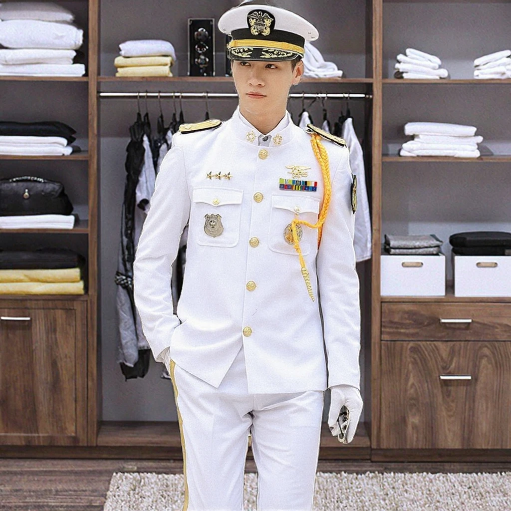 Custom Wholesale US Navy Merchant Dress Uniform White Seaman Uniforms Available with OEM Service Custom Wholesale US Navy Merchant Dress Uniform White Seaman Uniforms Available with OEM Service