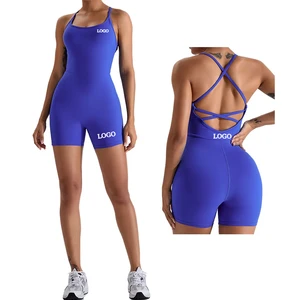 Women's Seamless Sexy Butt Lifting Yoga Bodysuit - Crisscross Back Spaghetti Strap Gym Outfit, Custom Logo Available